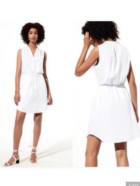 Aritzia Babaton tie waist white sleeveless shirt dress